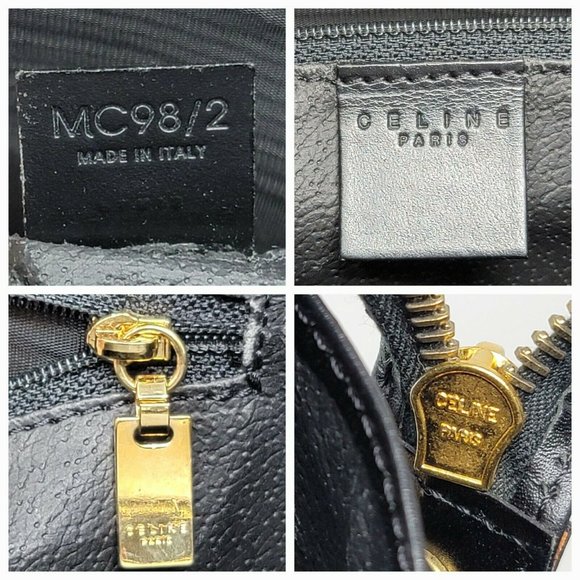 Vintage Celine Triomphe Canvas Black Leather Medium Shoulder Tote Hand Bag Auth - Picture 12 of 16